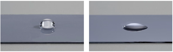 Metallische Oberfl&auml;che ohne (links) und mit (rechts) Plasma Treatment.